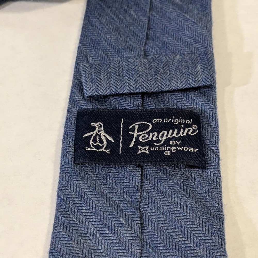 Original Penguin Mens Blue Herringbone Silk Blend Slim Necktie Classic Preppy - Picture 4 of 8